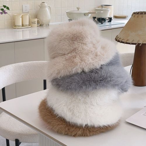 Warm  Winter Bucket  Faux Fur Bucket Hats Outdoor Basin Hat Ladies Panama Bucket Hat