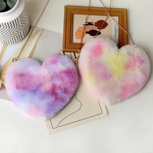 New Fashion Lovely Plush Heart-shaped Bag Female Plush Love Chain Peach Heart Bag fur Bag
