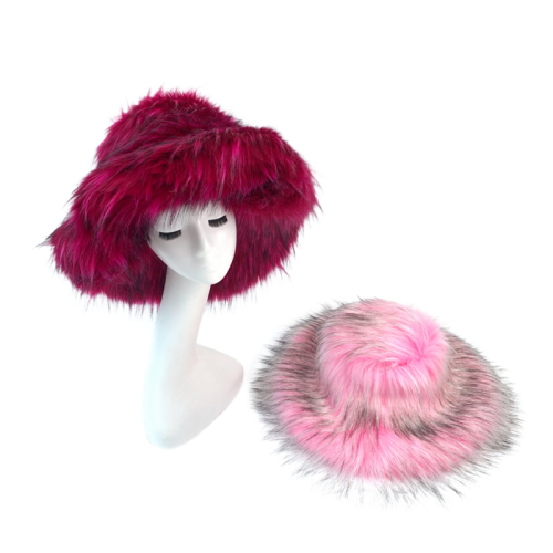 Faux Raccoon Fur Hat Fuzzy Women Winter  Multicolor Soft High Quality Fashion Warm Hats