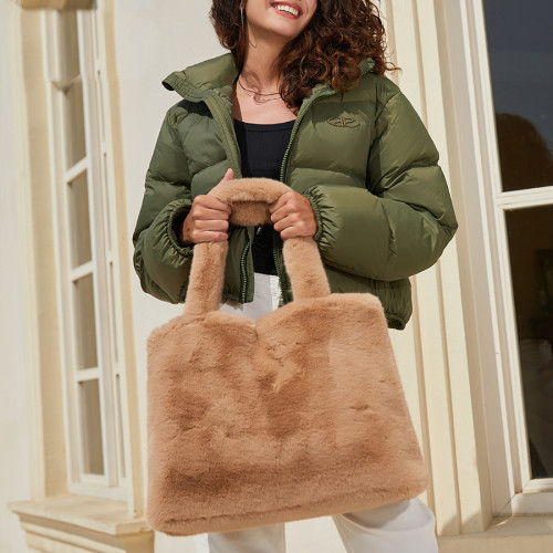 Women'S Portable Fashion Portable Cute Plush Shopping Bag Women'S Artificial Fur Large Capacity Tote Bag