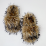 PVC Faux Raccoon Brown Teddy Fur Slides 2.0 Fox Fur Slippers