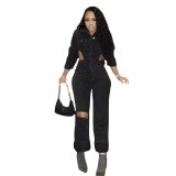 New denim jumpsuit F88537 is a hot selling casual elastic jumpsuit on Amazon in Europe and America. Fashion jumpsuit