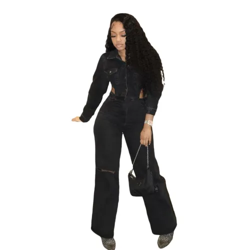 New denim jumpsuit F88537 is a hot selling casual elastic jumpsuit on Amazon in Europe and America. Fashion jumpsuit