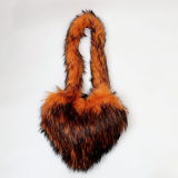 Faux Natural Fur-Ever Brown Raccoon Furry Fur Heart Shape Oversized Tote Bags For Women With Long Shoulder Fur Straps