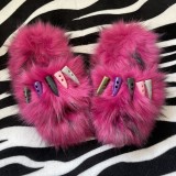 Spice Girl Metal Peep-toe Flip-Flops Platform Sandals Fake Fur Sexy Furry Ladies Home Shoes