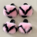 factory Soft Children fox Fur Slippers Kids Real fox Fur Sandals Baby Fur Slides with strap