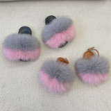 factory Soft Children fox Fur Slippers Kids Real fox Fur Sandals Baby Fur Slides with strap