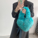 Faux Fur Small Handbags Cute Plush Ladies Heart Shaped Shoulder Bag Cute Female Clutch Purse Love Handbags Messenger Bag