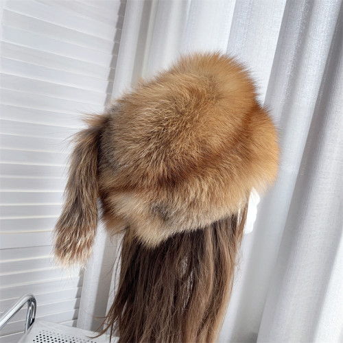 Raccoon Fur Hat bag sets Women Winter  Multicolor Soft High Quality Fashion Warm Russian Mongolian Hat With Tails