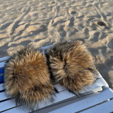New Arrival Luxury Brown Raccoon Fur Slides Fox Fur Slippers