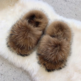 New Arrival Luxury Brown Raccoon Fur Slides Fox Fur Slippers