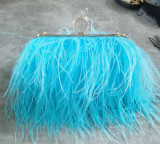 Fashion Ostrich Fur Feather Wallet Clutch Tote Bag Ladies Evening Clutch Diamond Knuckle Rings Dinner Party Purse
