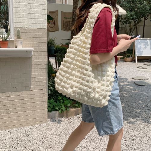 Spring and summer cash cloud bubble flower shoulder bag solid color simple daily portable canvas bag