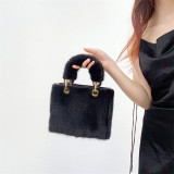 New Black Color Princess Diana Bag Real Mink Fur Fashion Bag Ladies Hand Bag