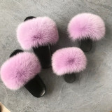 factory Soft Children fox Fur Slippers Kids Real fox Fur Sandals Baby Fur Slides with strap