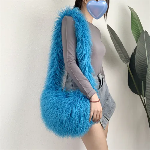 Faux Mongolian Fur Factory Outlet Ladies Faux Sheepskin Plush Handbag Long  Sheepskin Handbag