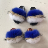 Hot sell mommy and me style fur slides kids and adult real fox fur slippers
