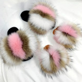Hot sell mommy and me style fur slides kids and adult real fox fur slippers