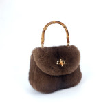 New Fur Women's Bag Mink Hair Hand Bamboo Knot Hand Plush Light Luxury Dinner Hourglass Bag Socialite