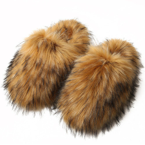 New fluffy slippers female autumn and winter home warm imitation fur non-slip set toe hair drag