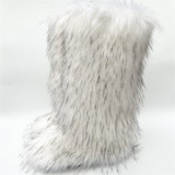 New Winter Fur One-piece Faux Raccoon Fur Female Snow Boots Fur Shoes Outdoor Knee-High Boots