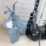 Y2K Summer New Design Half Moon Handbags Fashion Rivets Women Purse Set Handbags for Women Luxury Shoulder Crossbody Bag