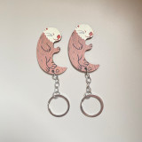 Creative simulation wooden couple otter keychain pendant for Valentine's Day keychain, matching key for best friend and friend