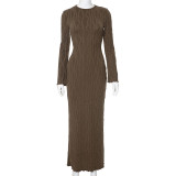 R23DS094 Long Knee Over Knitted Skirt Women's Autumn/Winter Slim Fit Underlay Versatile Long Sleeve Dress