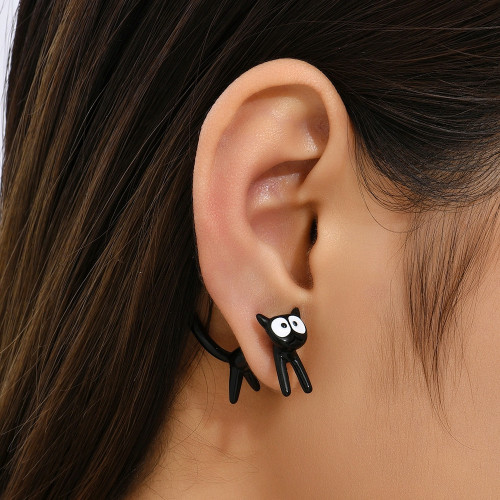 Independent cross-border new product cute kitten minimalist earrings, European and American creative detachable earrings