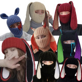 Amazon's best-selling rabbit ear hat for autumn and winter warmth, Barak Rafah hat, neck protection, face mask, integrated knitted hat