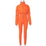 K23JP575 European and American women's winter new street fashion elastic tight zipper warm cotton suit jumpsuit pants