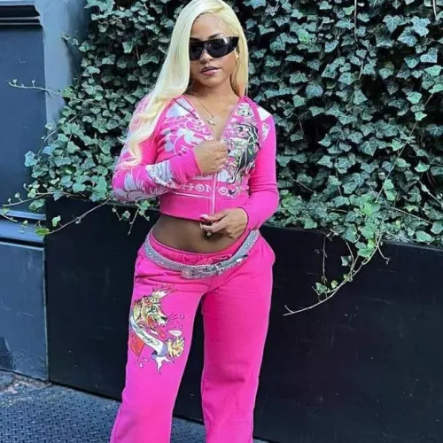 XH601 Amazon Independent Station Fashion Positioning Printed Sweater Set Amazon Pink New Europe and America