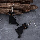 Amazon Cross border New Halloween Black Cat Skull Cat Earrings for Women Retro Exaggerated Dark Wood Earrings
