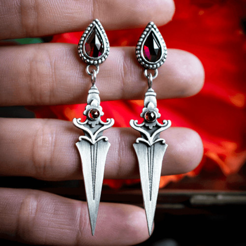European and American cross-border retro new ruby personalized dagger tassel earrings fashion women exaggerated earring gifts