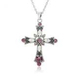 Bohemian style crystal diamond colored cross pendant, European and American holiday jewelry, female collarbone necklace