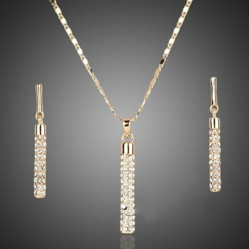 Cross border Wish Amazon's best-selling European and American fashion creative diamond inlaid cylindrical rod earrings necklace set accessories