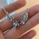 European and American New Retro Worn Love Crown Wings Necklace Independent Station Cross border Festival Gift Jewelry Necklace