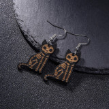 Amazon Cross border New Halloween Black Cat Skull Cat Earrings for Women Retro Exaggerated Dark Wood Earrings