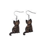 Amazon Cross border New Halloween Black Cat Skull Cat Earrings for Women Retro Exaggerated Dark Wood Earrings