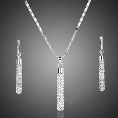 Cross border Wish Amazon's best-selling European and American fashion creative diamond inlaid cylindrical rod earrings necklace set accessories