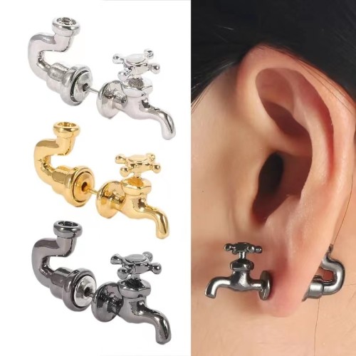Independent cross-border new fashion exaggerated tricolor faucet earrings European and American personalized creativity detachable earrings