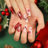 Cross border hot selling Christmas snowflake fake nail patches, detachable wearable nail enhancement patches, factory wholesale of finished nail products