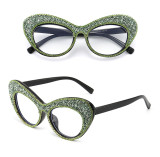 Fashion Diamond Inlay Plastic Vintage Promotion Eyeglasses Cat Eye Rhinestone Anti Blue Light Party Eyeglasses Frames