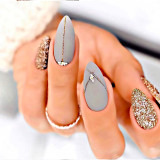 Tea colored long crystal cat's eye, gentle and elegant in autumn and winter, wearing nail products, fake nail art patches, nail patches