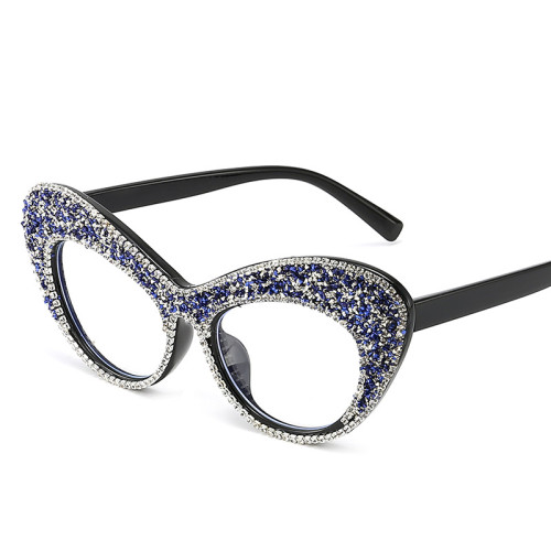 Fashion Diamond Inlay Plastic Vintage Promotion Eyeglasses Cat Eye Rhinestone Anti Blue Light Party Eyeglasses Frames