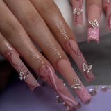 Wearing nail patches for Valentine's Day manicures, French pink edged small heart nail patches, detachable nails for wearing nails