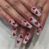 Wearing nail patches for Valentine's Day manicures, French pink edged small heart nail patches, detachable nails for wearing nails