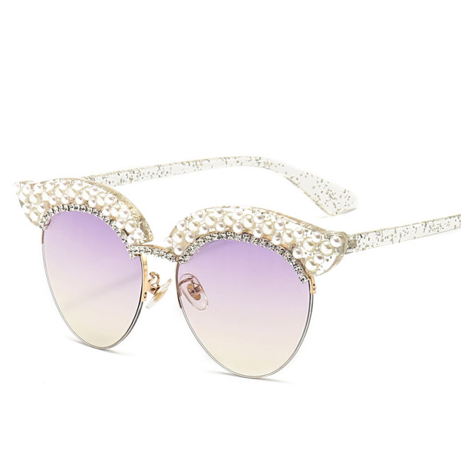 Fashion Sunglasses Women Luxury Rhinestone Pearl Club Master Sunglasses