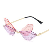 Dragonfly Sunglasses Women Men 2021 New Fashion Brand Design Rimless Wave Eyewear Luxury Trending Narrow Sun Glasses