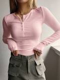 Autumn and Winter New Cross border European and American Hot Selling Half Button Thread Long sleeved T-shirt Sexy Spicy Girl Slim Fit Outwear for Women